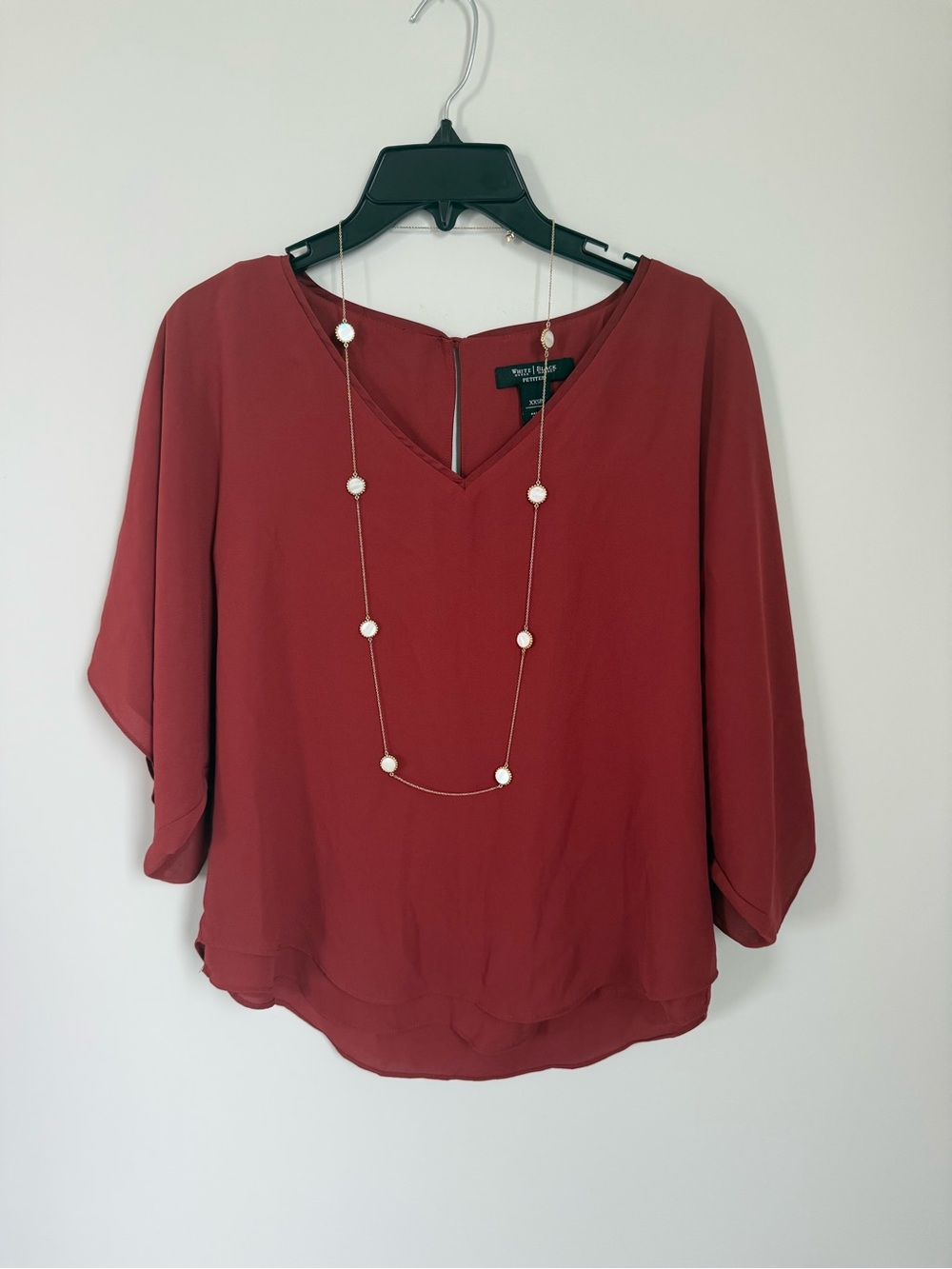 White House Black Market Brick Red V-Neck Dolman Sleeve Blouse